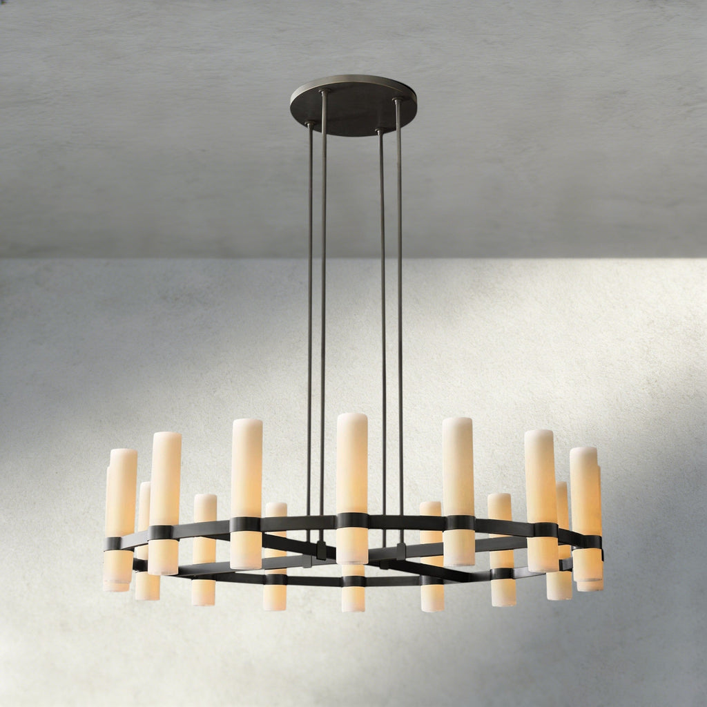 Ravelle Round Milk Glass Chandelier 36", 48", 60"-Chandelier-Manorlights