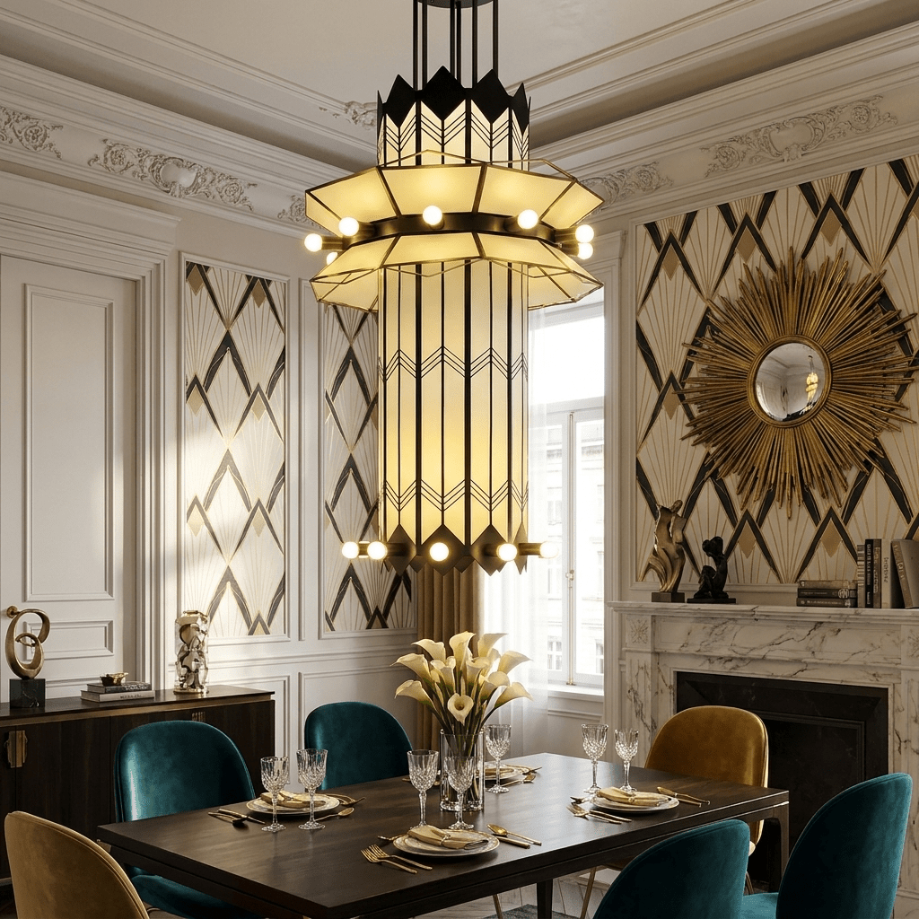 Rayonne Art Deco Chandelier - Ø 35.4″ × H 72″Black & WhiteManorlights