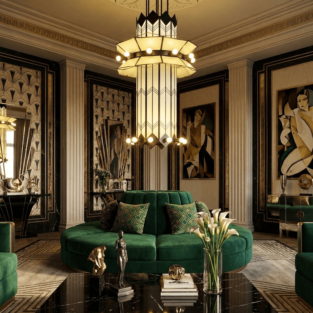 Rayonne Art Deco Chandelier - Ø 35.4″ × H 72″Black & WhiteManorlights