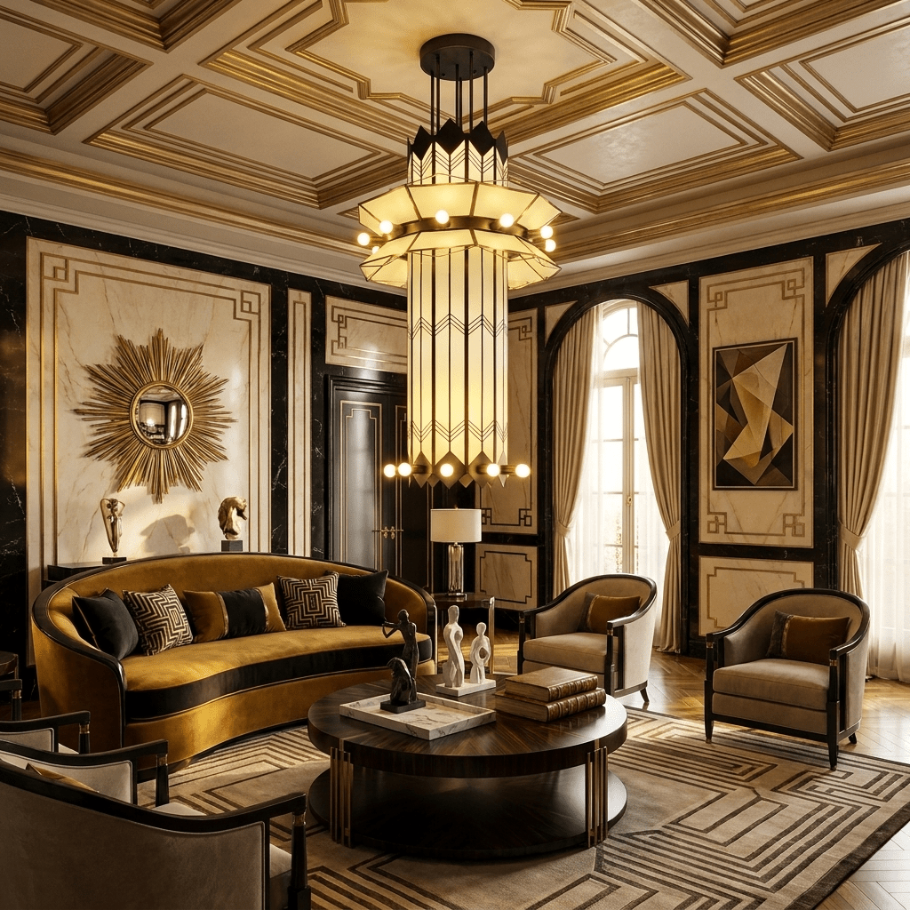 Rayonne Art Deco Chandelier - Ø 35.4″ × H 72″Black & WhiteManorlights