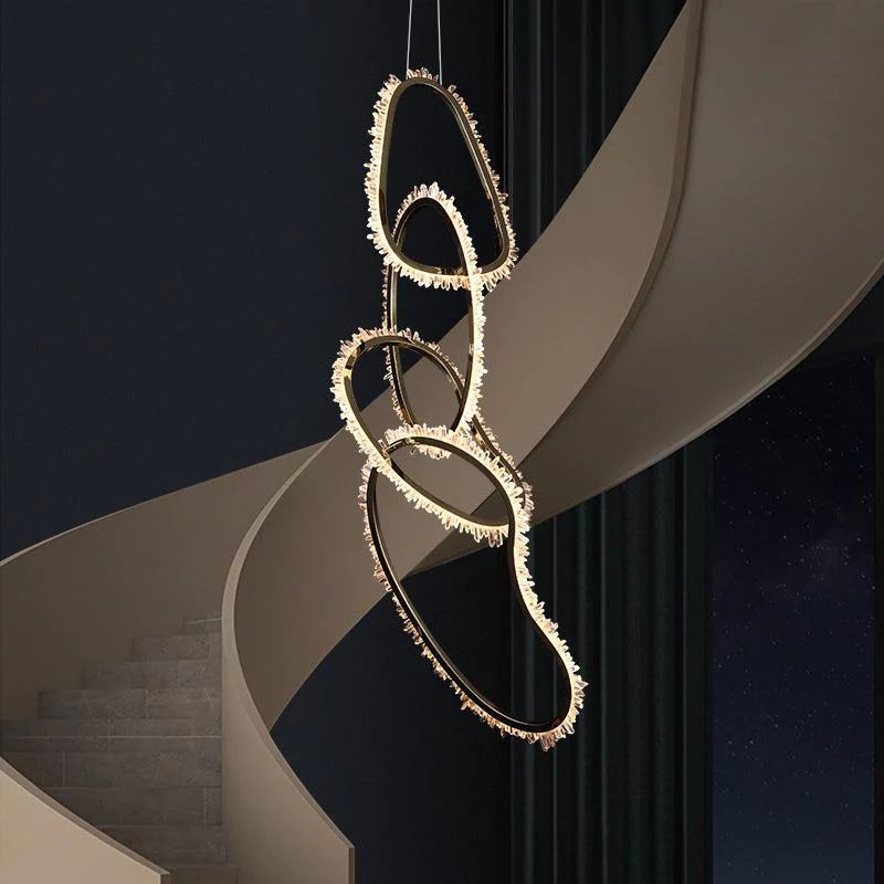 Rose Rock Crystal Chandelier Irregular Round Lamp Fixtures - 47.2" HManorlights