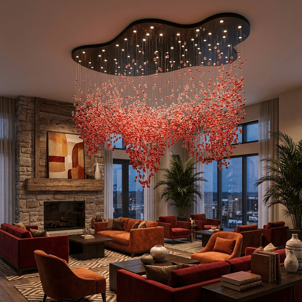Roselle LED Glass Cascade Chandelier - L 94.5″ × W 61.4″ × H 86.6″RedWarm LightBlushlighting