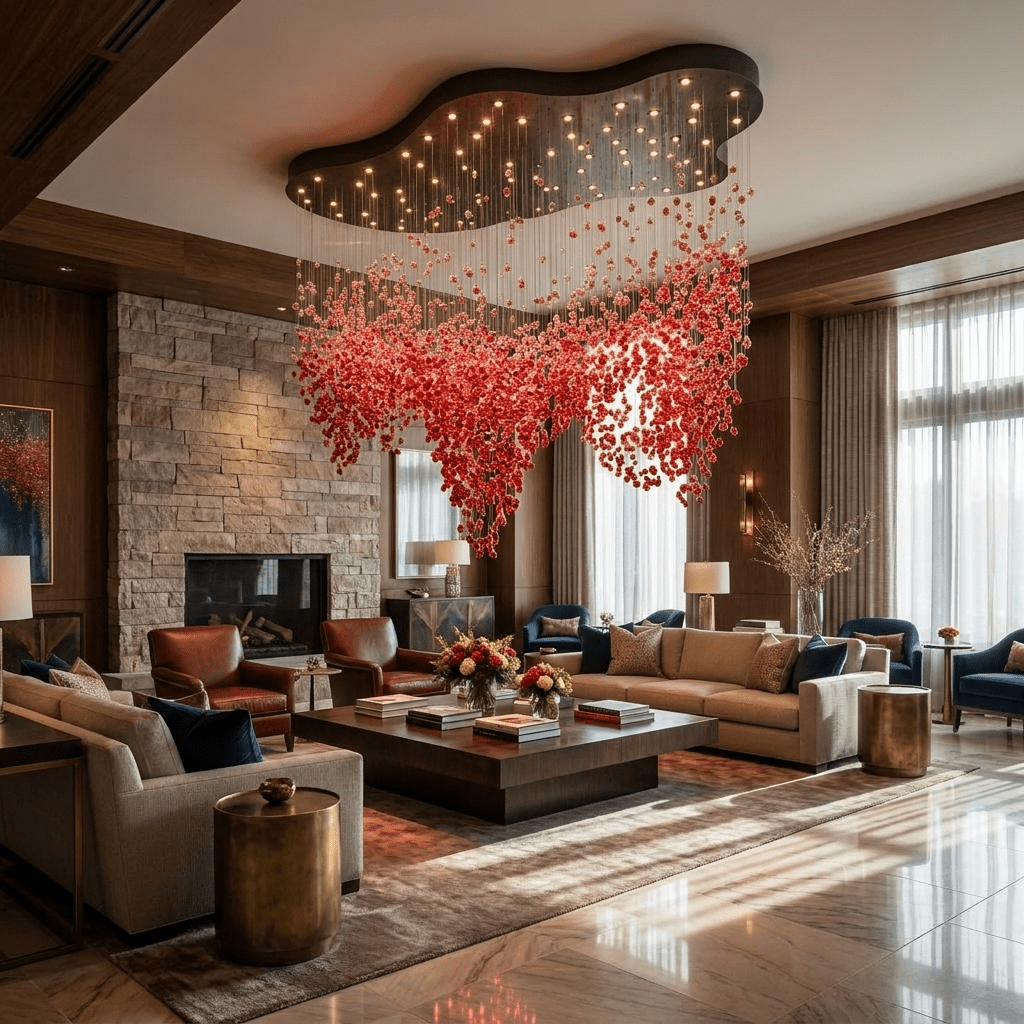 Roselle LED Glass Cascade Chandelier - L 94.5″ × W 61.4″ × H 86.6″RedWarm LightBlushlighting