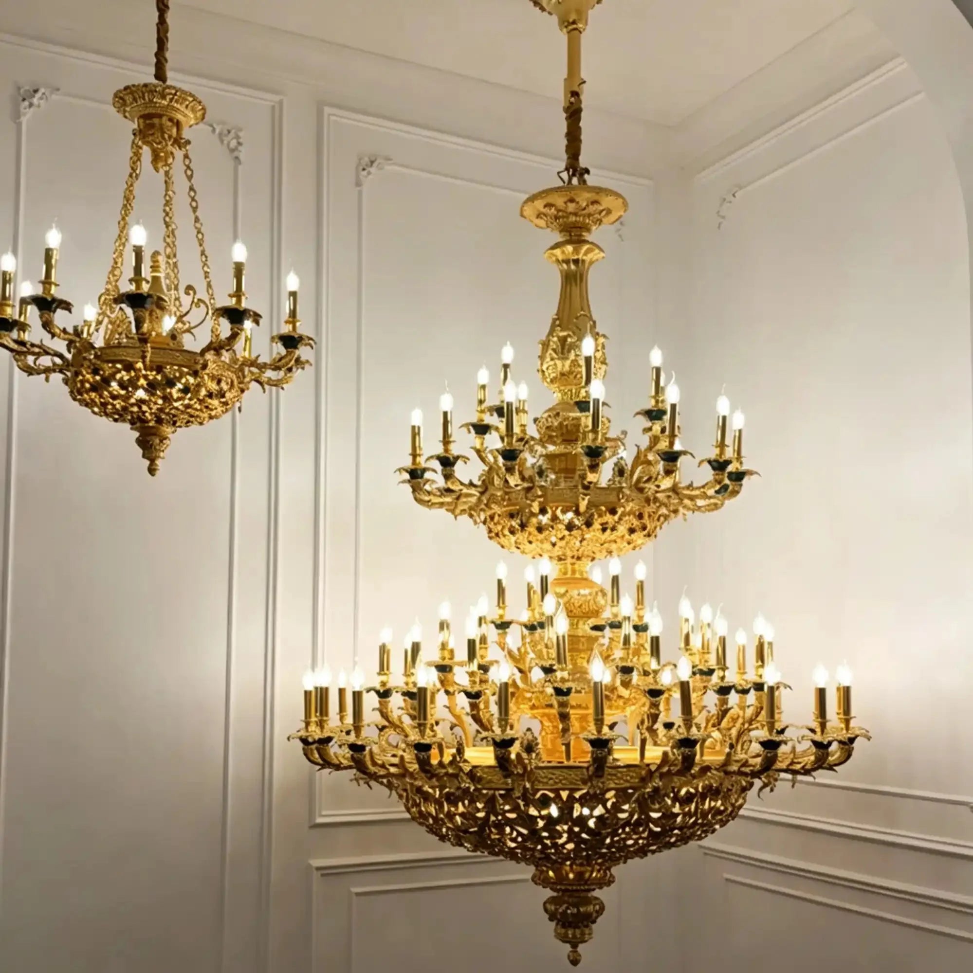 Royal Versailles Malachite Inlay Gilded Brass Candles Chandelier - Style D: D72.1"*H102.4" (D183cm*H260cm)/500kgWarm LightManorlights