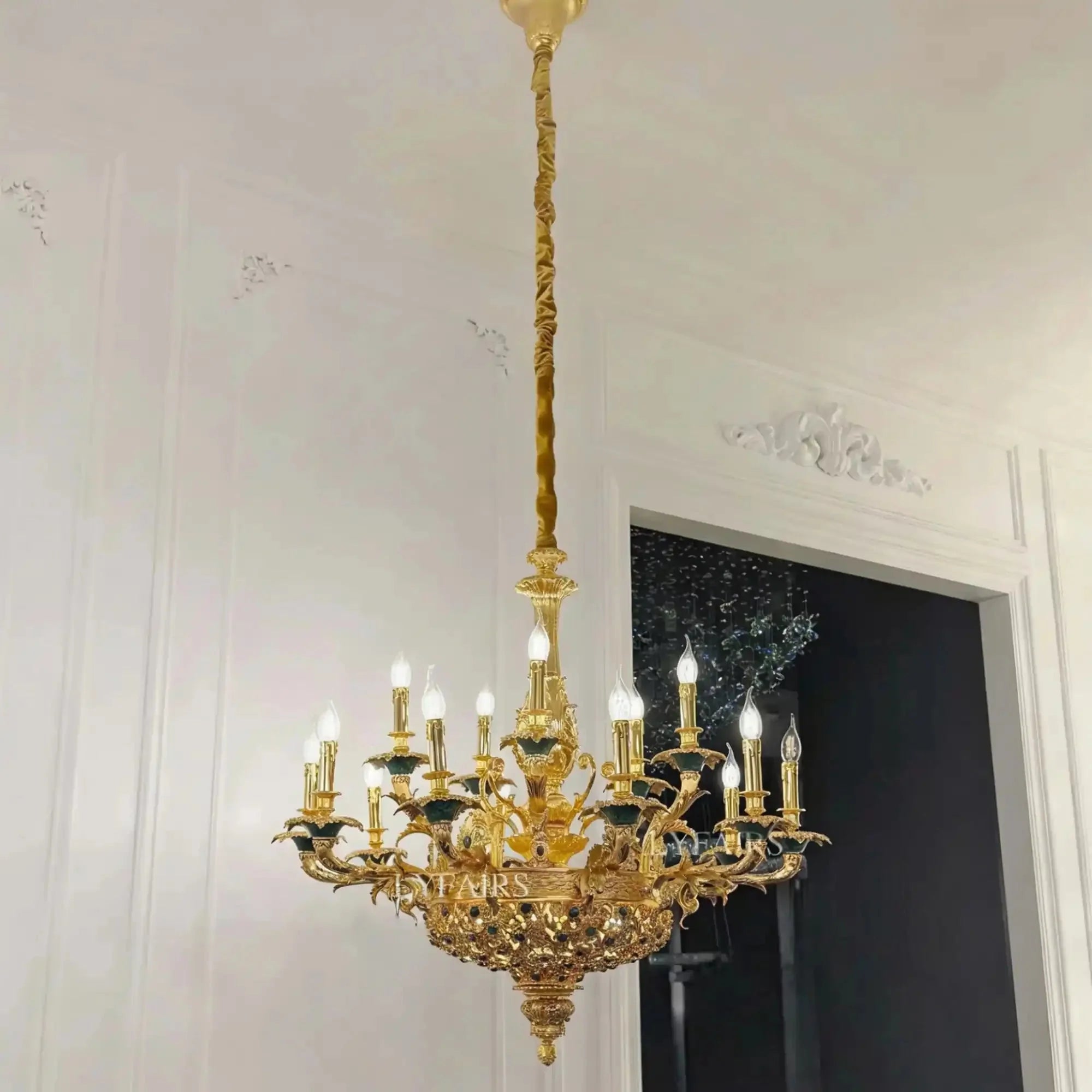 Royal Versailles Malachite Inlay Gilded Brass Candles Chandelier - Style A: D35"*H31.5" (D89cm*H80cm)/60kgWarm LightManorlights