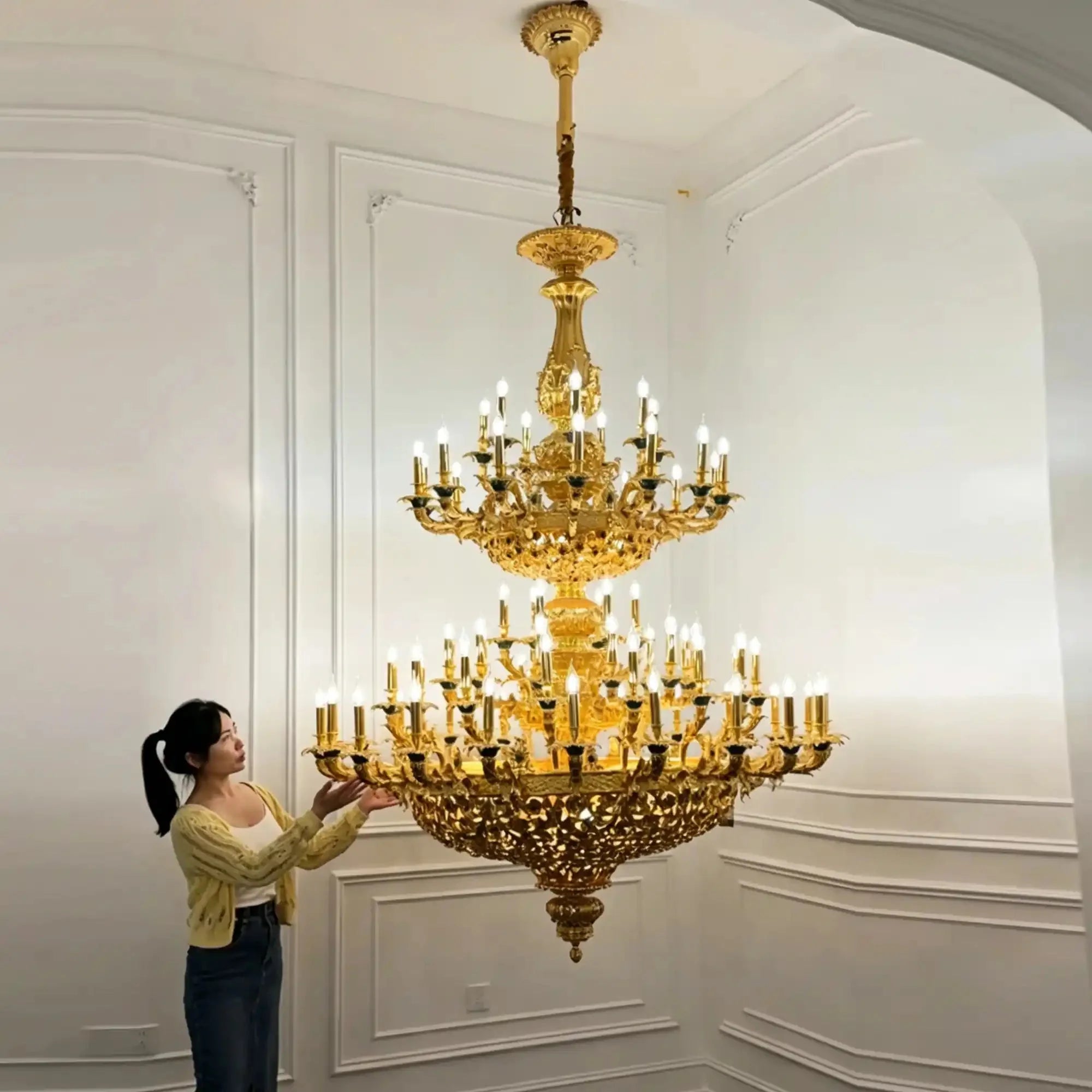 Royal Versailles Malachite Inlay Gilded Brass Candles Chandelier - Style D: D72.1"*H102.4" (D183cm*H260cm)/500kgWarm LightManorlights