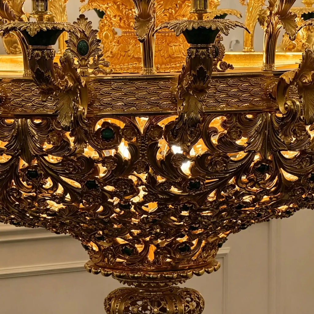Royal Versailles Malachite Inlay Gilded Brass Candles Chandelier - Style D: D72.1"*H102.4" (D183cm*H260cm)/500kgWarm LightManorlights