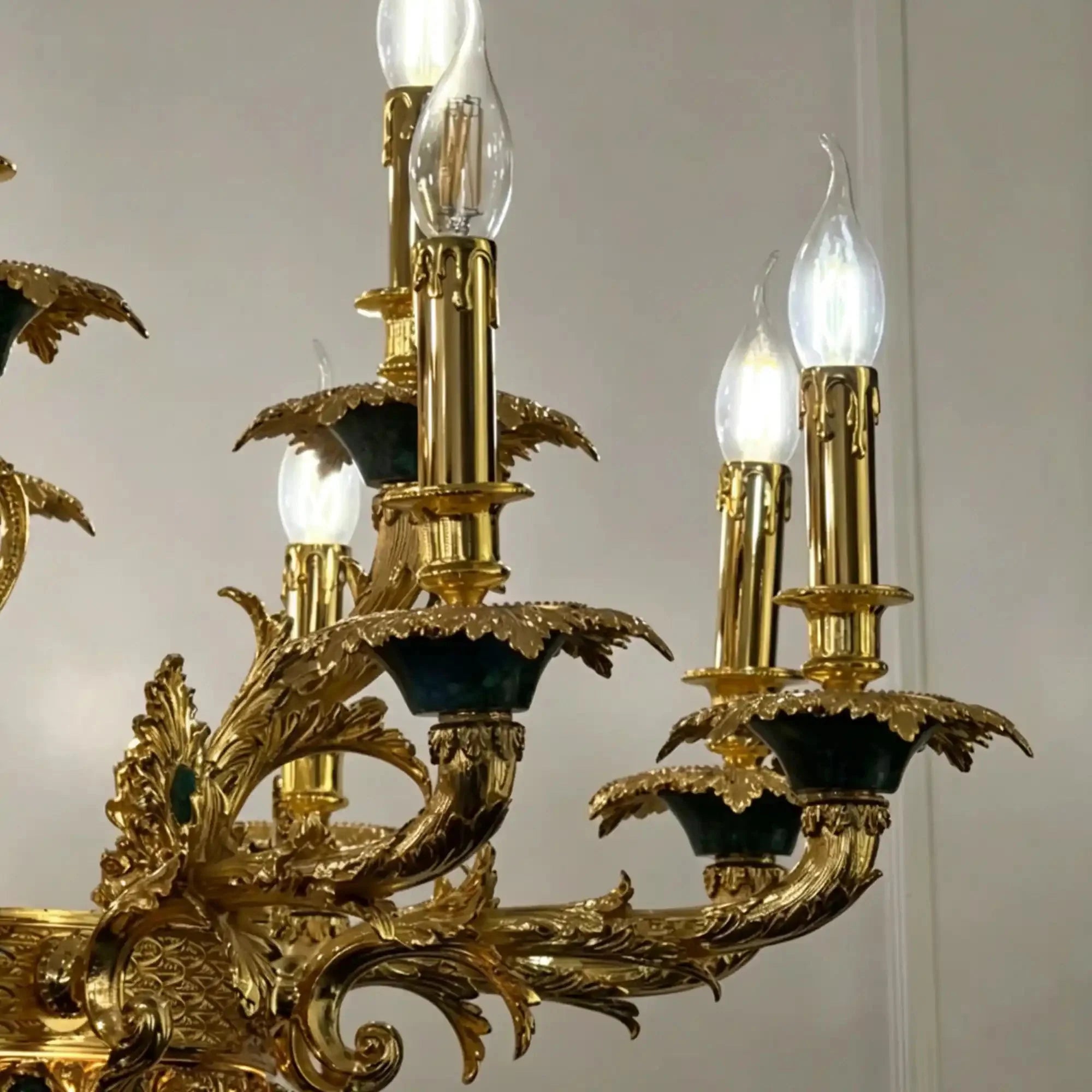 Royal Versailles Malachite Inlay Gilded Brass Candles Chandelier - Style D: D72.1"*H102.4" (D183cm*H260cm)/500kgWarm LightManorlights
