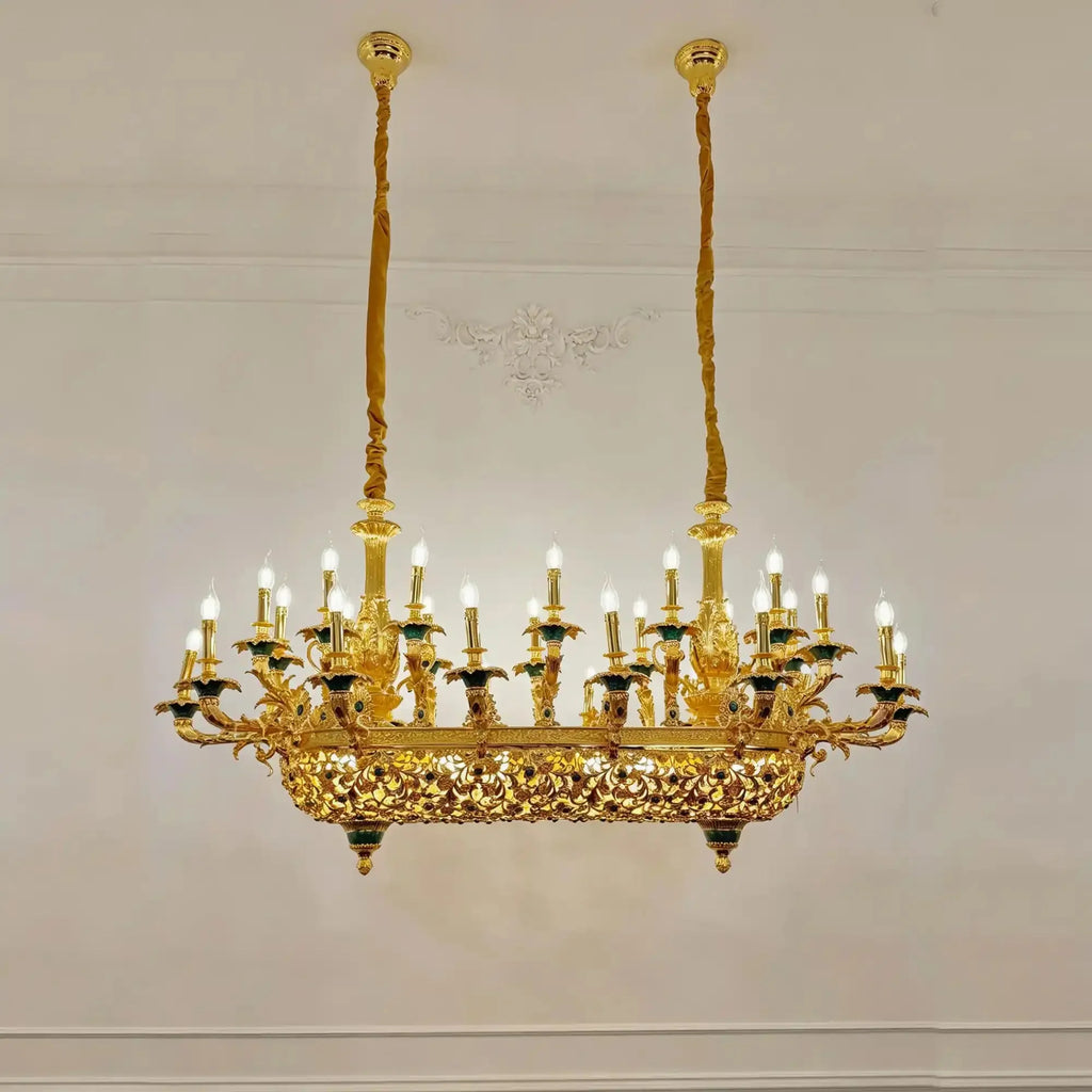 Royal Versailles Malachite Inlay Gilded Brass Candles Chandelier - Style C: L66.93"*W34.65"*H34.65" (L170cm*W88cm*H88cm)/80kgWarm LightManorlights