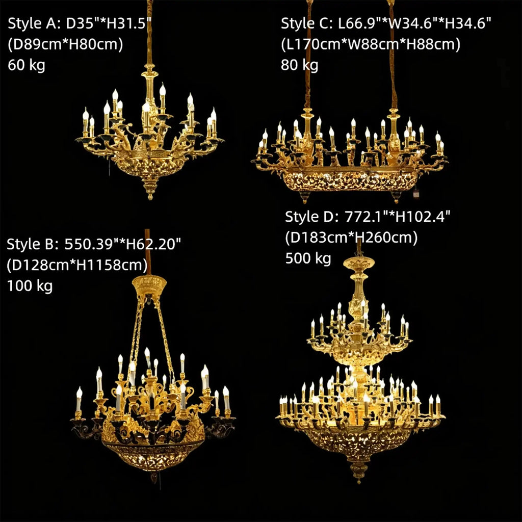 Royal Versailles Malachite Inlay Gilded Brass Candles Chandelier - Style D: D72.1"*H102.4" (D183cm*H260cm)/500kgWarm LightManorlights