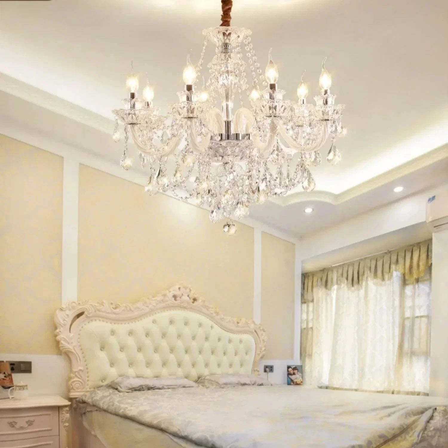 Rustic Antique European Candle Crystal Chandelier Popular Farmhouse Ceiling Light Fixture For Living Room - 8 Lights D29.5"*H21.65"Warm LightBlushlighting