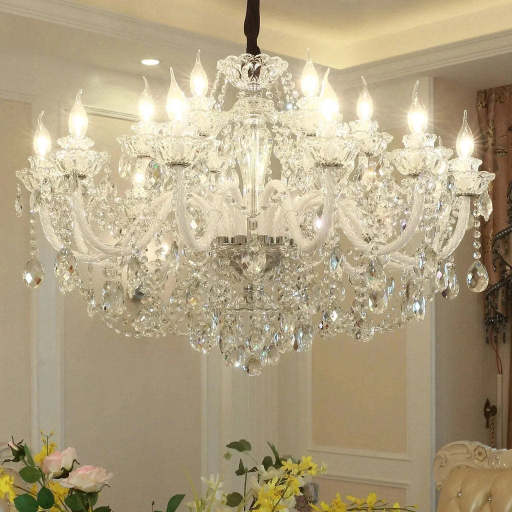 Rustic Antique European Candle Crystal Chandelier Popular Farmhouse Ceiling Light Fixture For Living Room - 6 Lights D25.6"*H21.65"Warm LightBlushlighting