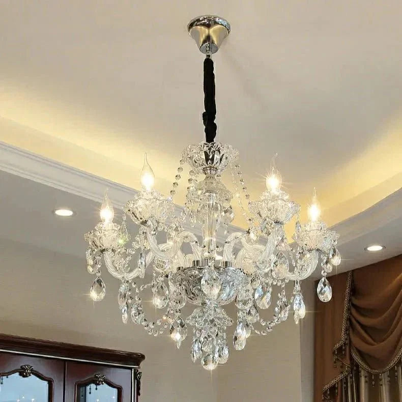 Rustic Antique European Candle Crystal Chandelier Popular Farmhouse Ceiling Light Fixture For Living Room - 24 Lights D47.2"*H25.6"Warm LightBlushlighting