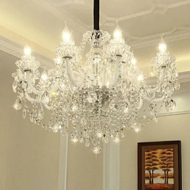 Rustic Antique European Candle Crystal Chandelier Popular Farmhouse Ceiling Light Fixture For Living Room - 24 Lights D47.2"*H25.6"Warm LightBlushlighting