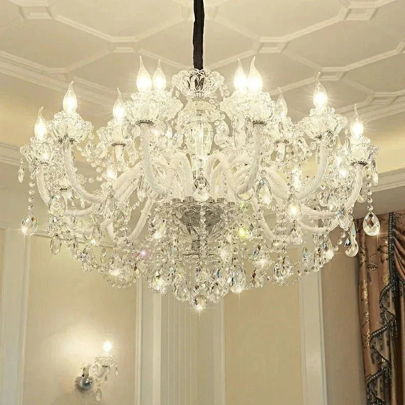 Rustic Antique European Candle Crystal Chandelier Popular Farmhouse Ceiling Light Fixture For Living Room - 24 Lights D47.2"*H25.6"Warm LightBlushlighting