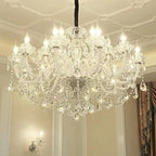 Rustic Antique European Candle Crystal Chandelier Popular Farmhouse Ceiling Light Fixture For Living Room - 24 Lights D47.2"*H25.6"Warm LightBlushlighting