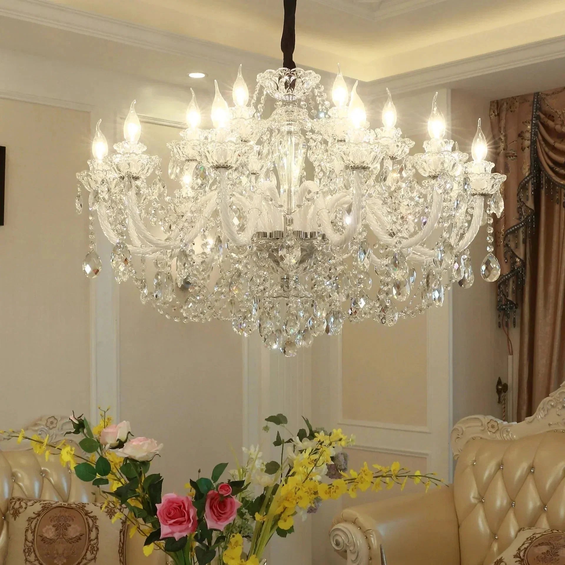 Rustic Antique European Candle Crystal Chandelier Popular Farmhouse Ceiling Light Fixture For Living Room - 8 Lights D29.5"*H21.65"Warm LightBlushlighting