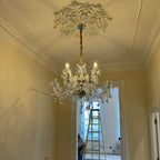 Rustic Antique European Candle Crystal Chandelier Popular Farmhouse Ceiling Light Fixture For Living Room - 24 Lights D47.2"*H25.6"Warm LightBlushlighting