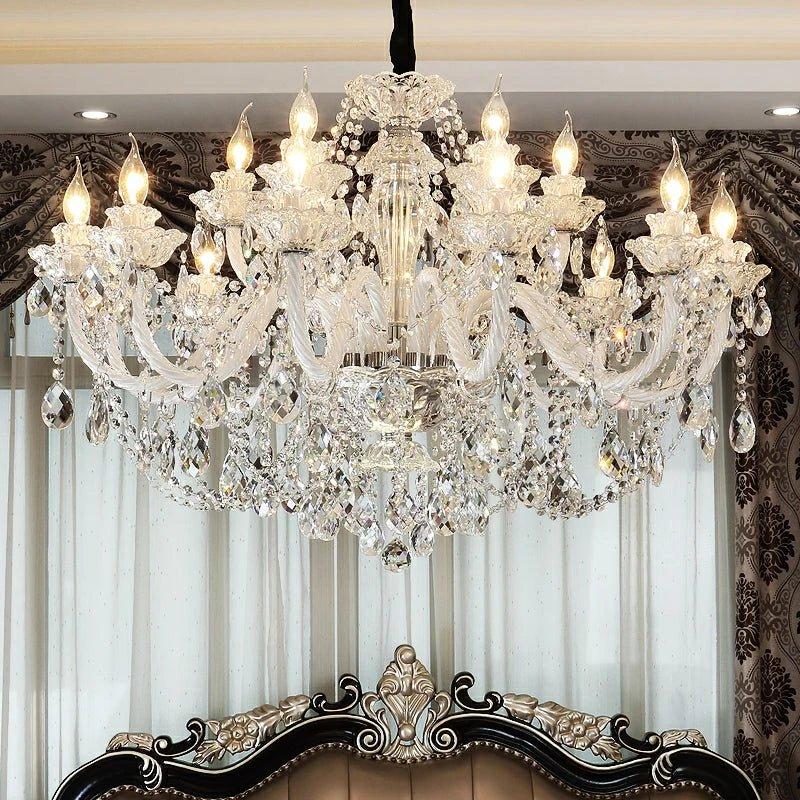 Rustic Antique European Candle Crystal Chandelier Popular Farmhouse Ceiling Light Fixture For Living Room - 15 Lights D36.2"*H22"/24.2kgWarm LightBlushlighting