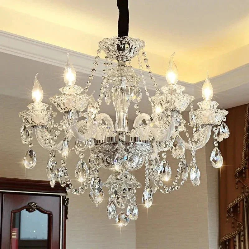 Rustic Antique European Candle Crystal Chandelier Popular Farmhouse Ceiling Light Fixture For Living Room - 6 Lights D25.6"*H21.65"Warm LightBlushlighting