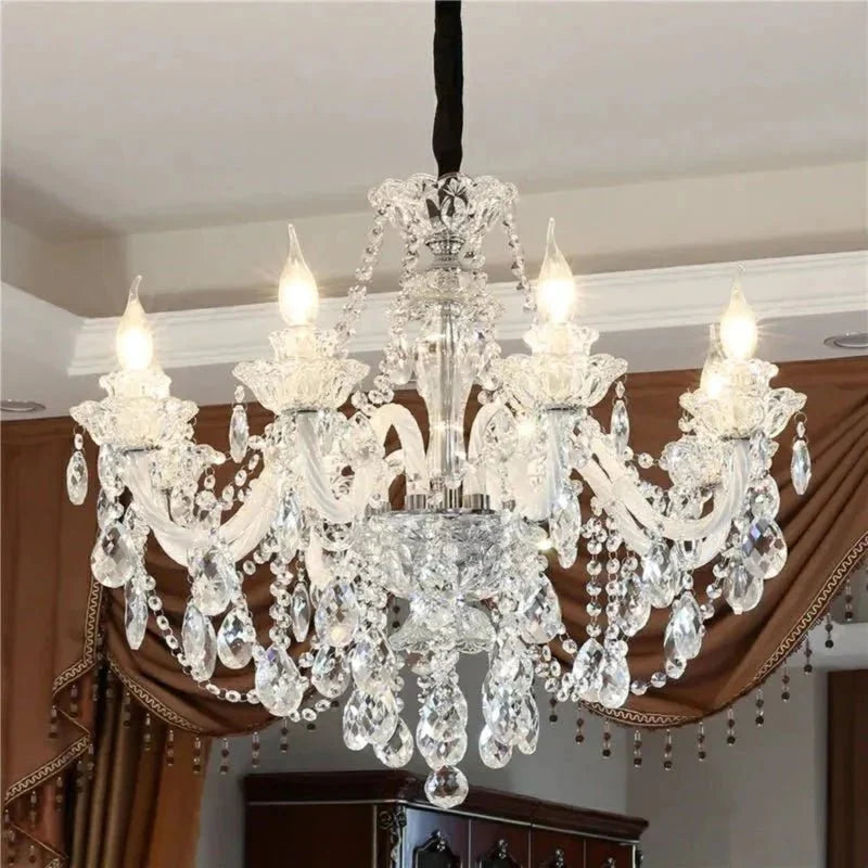 Rustic Antique European Candle Crystal Chandelier Popular Farmhouse Ceiling Light Fixture For Living Room - 6 Lights D25.6"*H21.65"Warm LightBlushlighting
