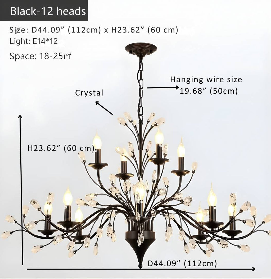 Rustic Wrought Iron Chandeliers 12 Lights - BlackCool Light 6000K - Manorlights