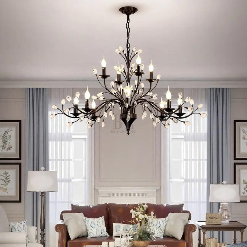 Rustic Wrought Iron Chandeliers 12 Lights - BlackCool Light 6000K - Manorlights