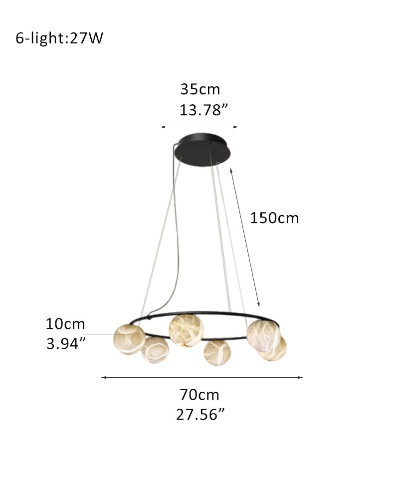 Single/Triple Spiral black ring cluster alabaster 6/9/12/27 balls chandelier - 6-light-D10cm/D3.94"Warm lightWhite + BlackManorlights