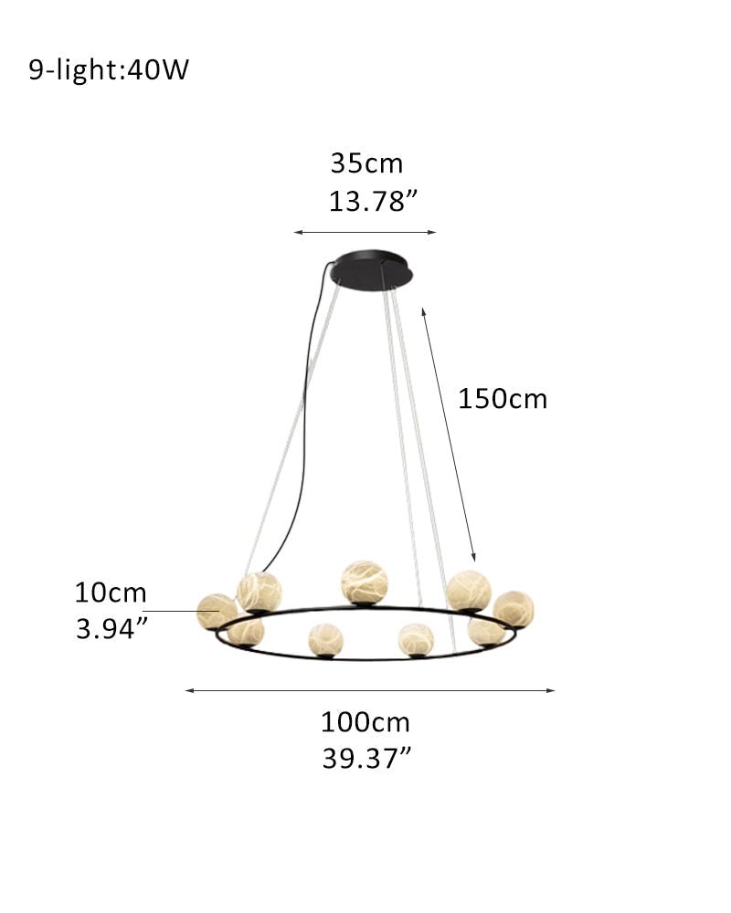 Single/Triple Spiral black ring cluster alabaster 6/9/12/27 balls chandelier - 9-light-D10cm/D3.94"Warm lightWhite + BlackManorlights