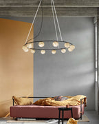 Single/Triple Spiral black ring cluster alabaster 6/9/12/27 balls chandelier - 6-light-D10cm/D3.94"Warm lightWhite + BlackManorlights