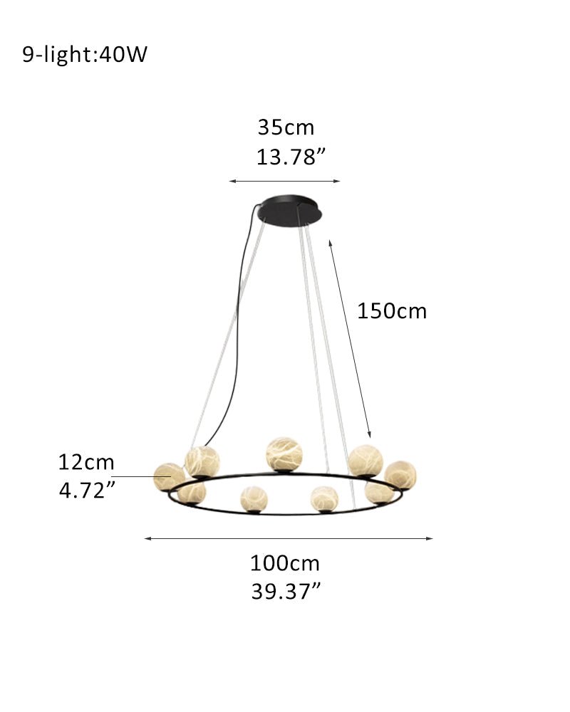 Single/Triple Spiral black ring cluster alabaster 6/9/12/27 balls chandelier - 9-light-D12cm/D4.72"Warm lightWhite + BlackManorlights