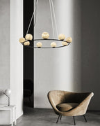 Single/Triple Spiral black ring cluster alabaster 6/9/12/27 balls chandelier - 6-light-D10cm/D3.94"Warm lightWhite + BlackManorlights