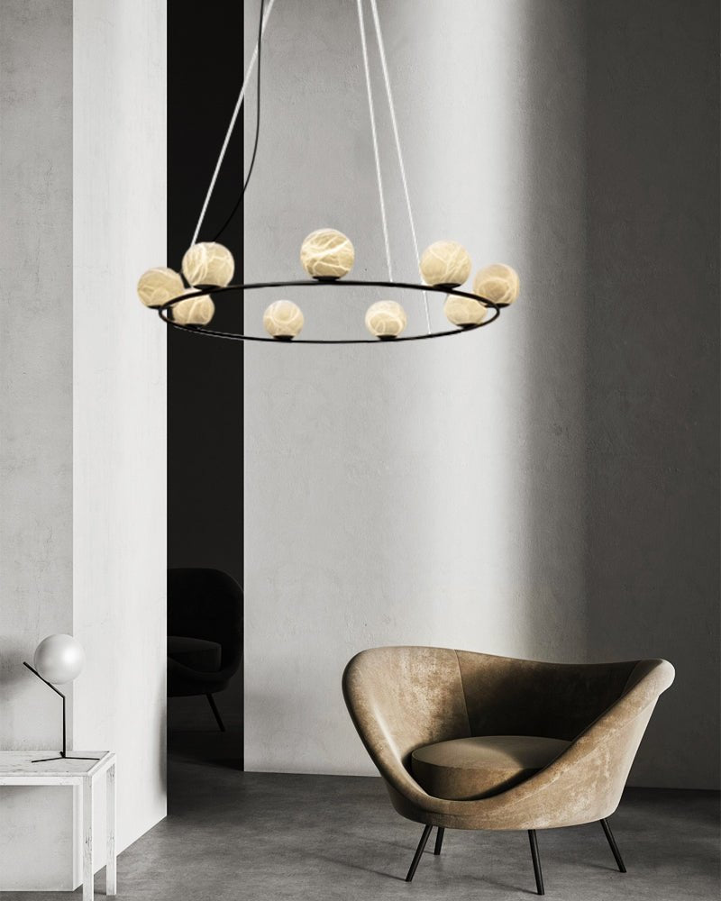 Single/Triple Spiral black ring cluster alabaster 6/9/12/27 balls chandelier - 6-light-D10cm/D3.94"Warm lightWhite + BlackManorlights