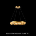 Designer 36 Inch Round Modern Chandelier Brass & Clear Geode Quartz Crystal Hanging Light-Chandelier-Manorlights