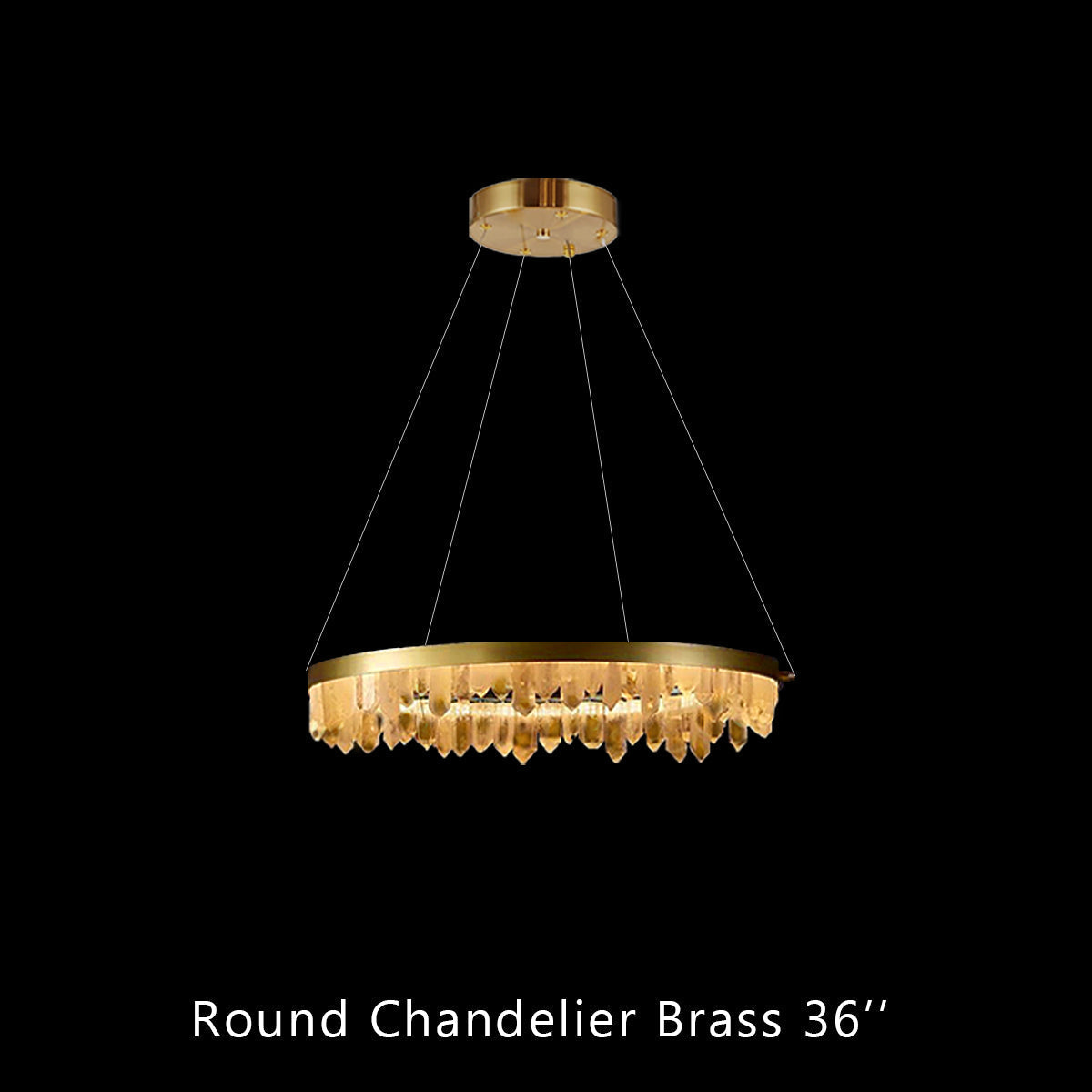 Designer 36 Inch Round Modern Chandelier Brass & Clear Geode Quartz Crystal Hanging Light-Chandelier-Manorlights