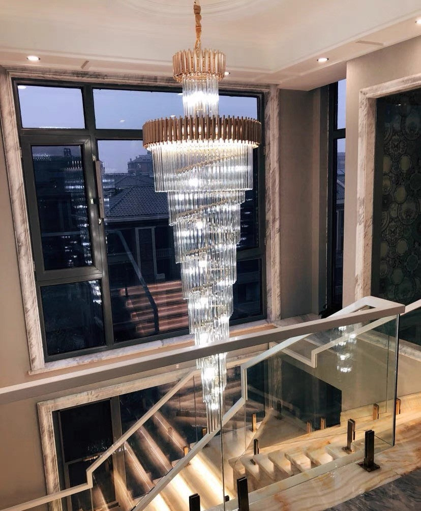 Spiral Crystal Chandelier For Foyer/ Staircase-Chandeliers-Manorlights