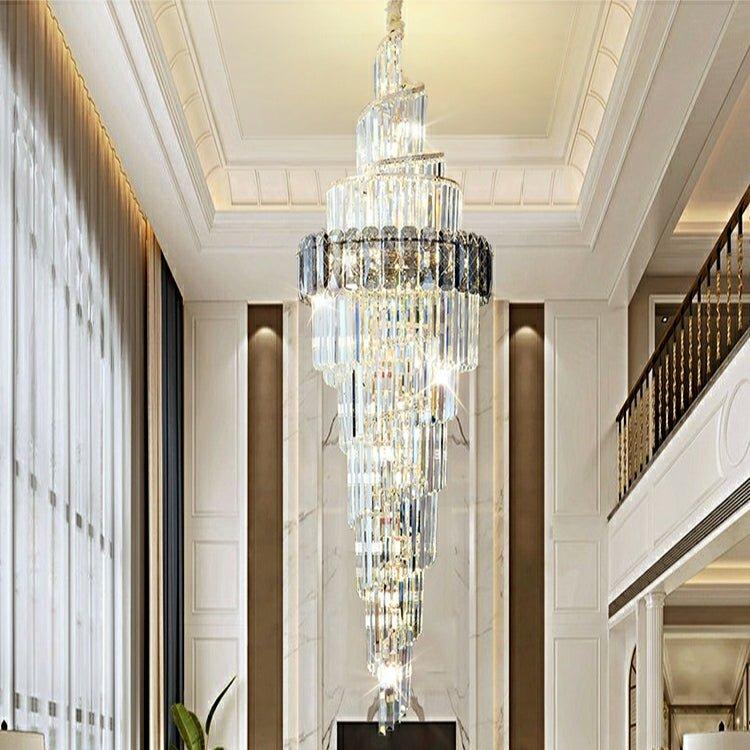 Spiral High Ceiling Light Fixture Long Crystal Chandelier For Foyer Staircase/ Living Room-Chandeliers- -  Manorlights- -  Manorlights