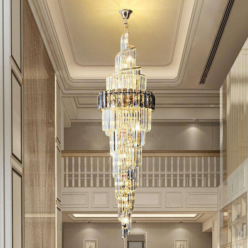 Spiral High Ceiling Light Fixture Long Crystal Chandelier For Foyer Staircase/ Living Room-Chandeliers- -  Manorlights- -  Manorlights