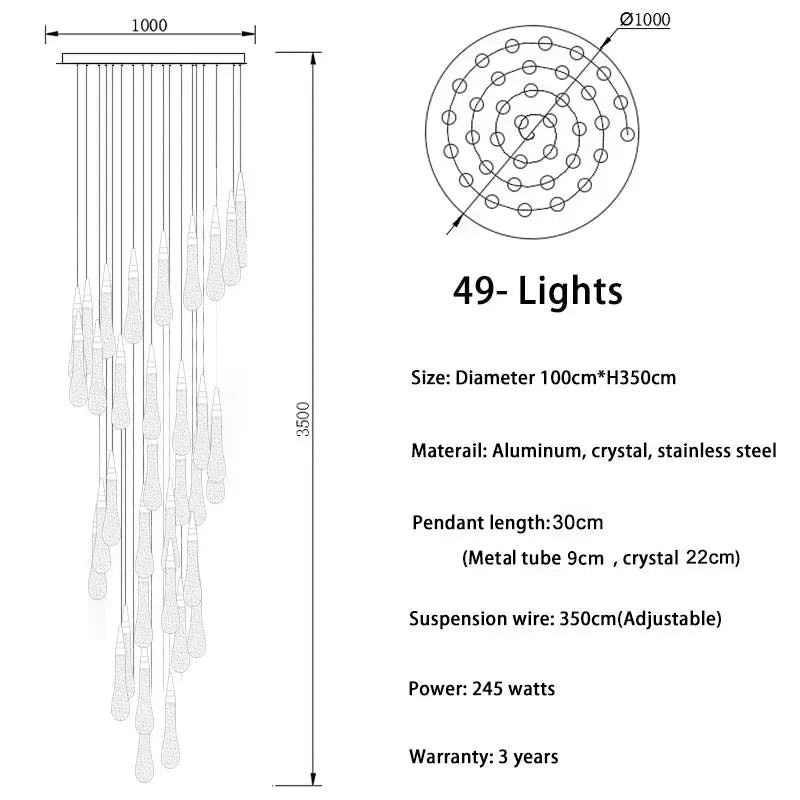 Spiral Raindrop Staircase Ceiling Lighting - 1 LightsWarm White 3000kManorlights