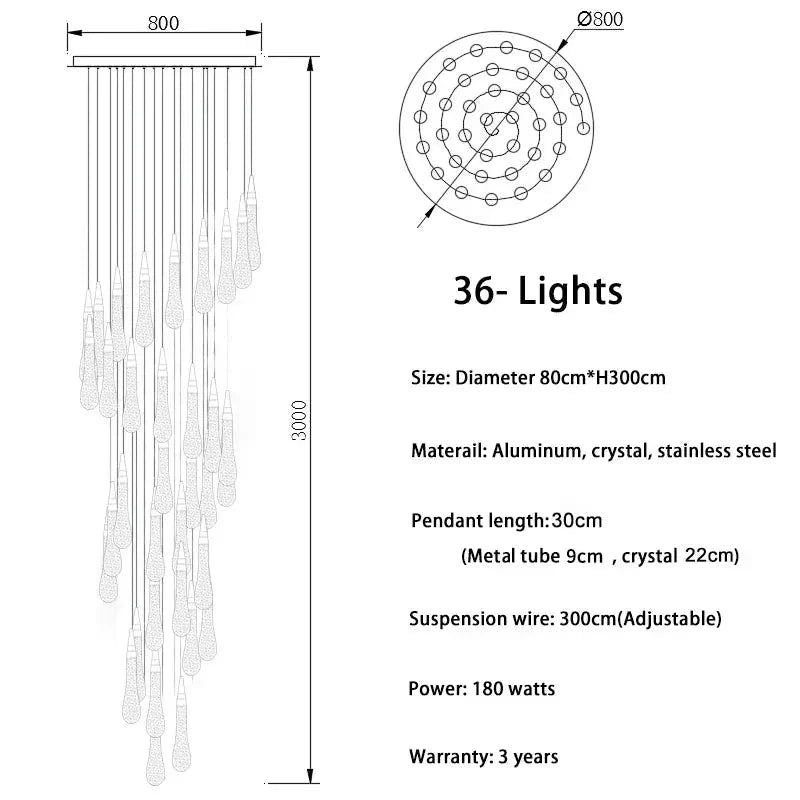 Spiral Raindrop Staircase Ceiling Lighting - 1 LightsWarm White 3000kManorlights