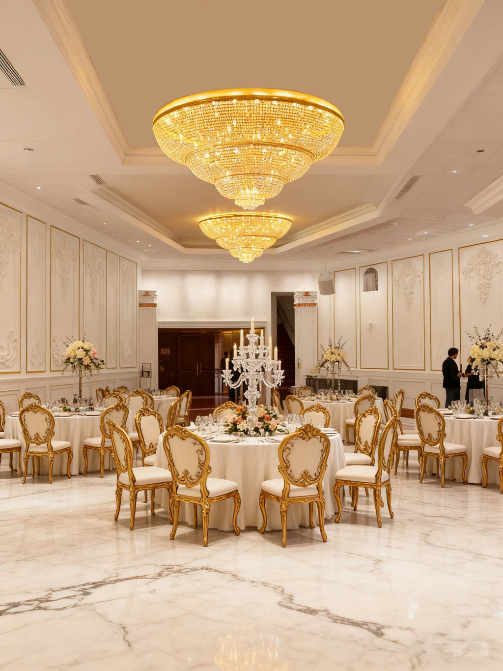 72'' Round Big Flush Mounted Gold Crystal Chandelier for Banquet Hall-大吊灯-Manorlights