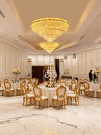 72'' Round Big Flush Mounted Gold Crystal Chandelier for Banquet Hall-大吊灯-Manorlights