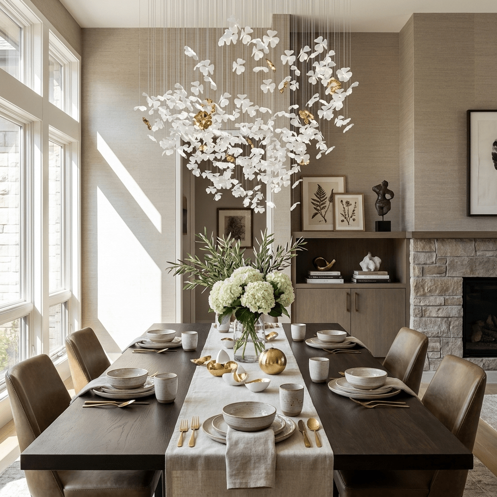 Sylvara Ceramic Blossom Chandelier - Dia 23.6″ × H 39.4″Gold & WhiteWarm LightBlushlighting