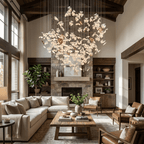 Sylvara Ceramic Blossom Chandelier - Dia 23.6″ × H 39.4″Gold & WhiteWarm LightBlushlighting