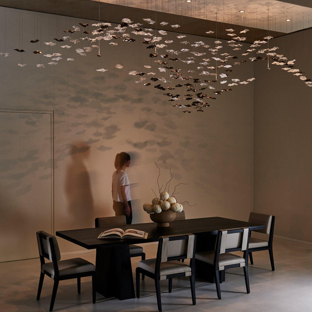 Tidal Art Glass Chandelier (With Canopy) - ∅ 58.3″ x H 118.1″Clear & GoldWarm Light -  Manorlights
