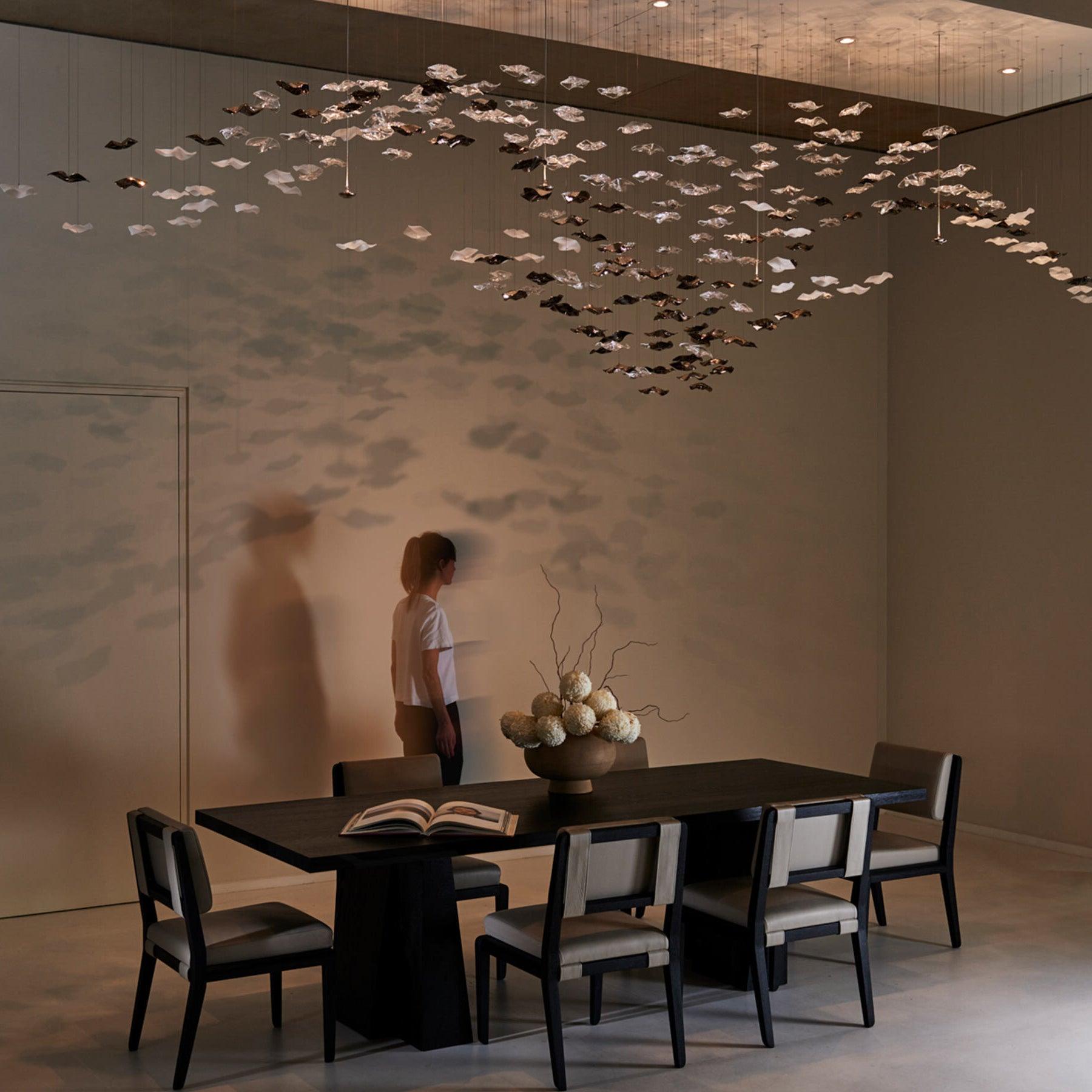 Tidal Art Glass Chandelier (With Canopy) - ∅ 58.3″ x H 118.1″Clear & GoldWarm Light -  Manorlights