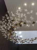 Tidal Art Glass Chandelier (With Canopy) - L 82.7″ x W 23.6″ x H 78.7″Clear & GoldWarm Light -  Manorlights
