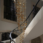 Tidal Art Glass Chandelier (With Canopy) - ∅ 58.3″ x H 118.1″Clear & GoldWarm Light -  Manorlights