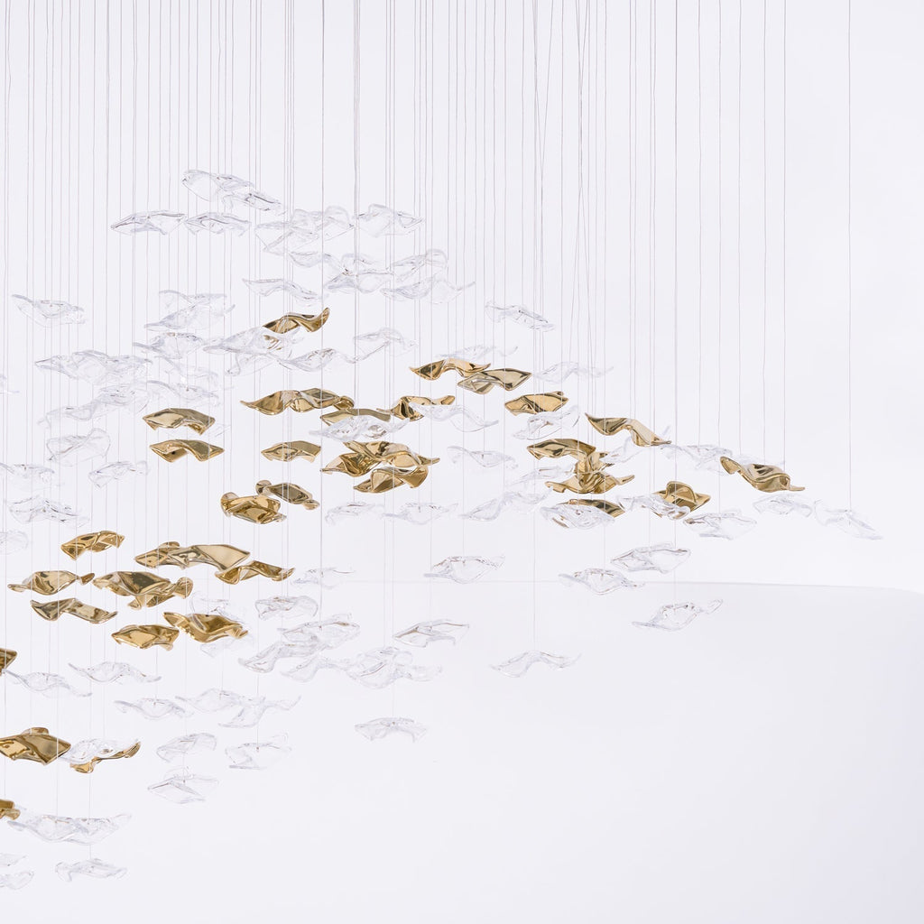 Tidal Art Glass Chandelier (With Canopy) - ∅ 58.3″ x H 118.1″Clear & GoldWarm Light -  Manorlights