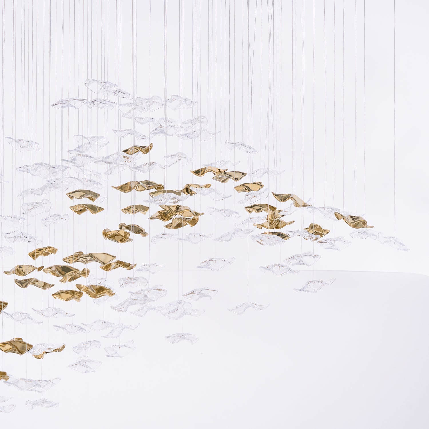 Tidal Art Glass Chandelier (With Canopy) - ∅ 58.3″ x H 118.1″Clear & GoldWarm Light -  Manorlights